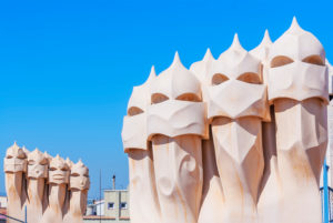 Chimney sculptures on the roof of Casa Mila (La Pedrera) by Antoni Gaudi, UNESCO World Heritage Site, Barcelona, Catalonia, Spain, Chimney sculptures on the roof of Casa Mila (La Pedrera) by Antoni Gaudi, UNESCO World Heritage Site, Barcelona, Catalonia, Spain,